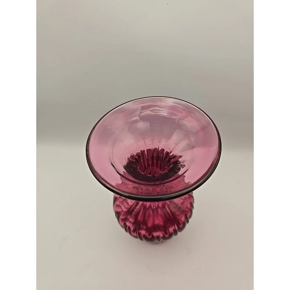 Pilgrim Cranberry Glass Vase Hand‎ Blown Ribbed Flared Flower Vase 5.5